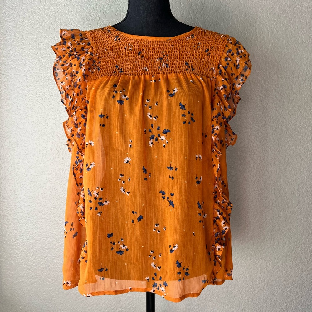 Ruffle Cap Sleeve Floral Blouse